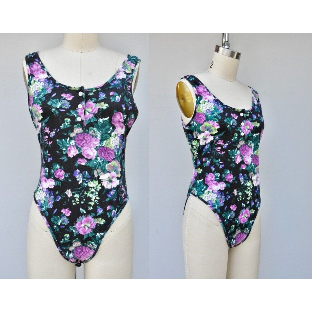 Vintage Victorias Secret Bodysuit Floral 80s 90s Lingerie - Cotton Blend size M